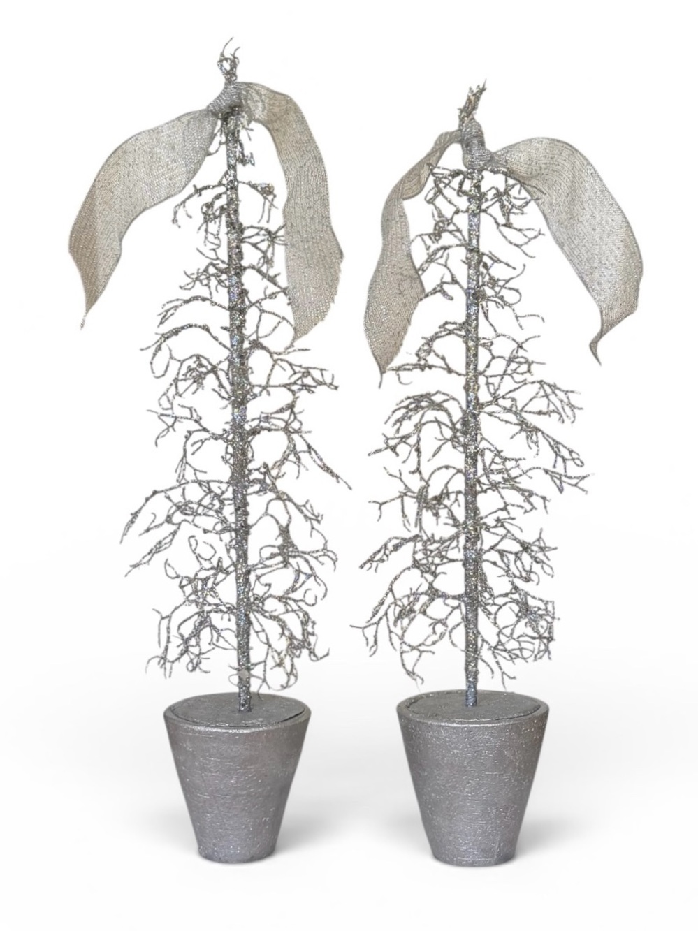 Set of 2 Raz Imports Metallic Silver Glittered Tabletop Twig Trees